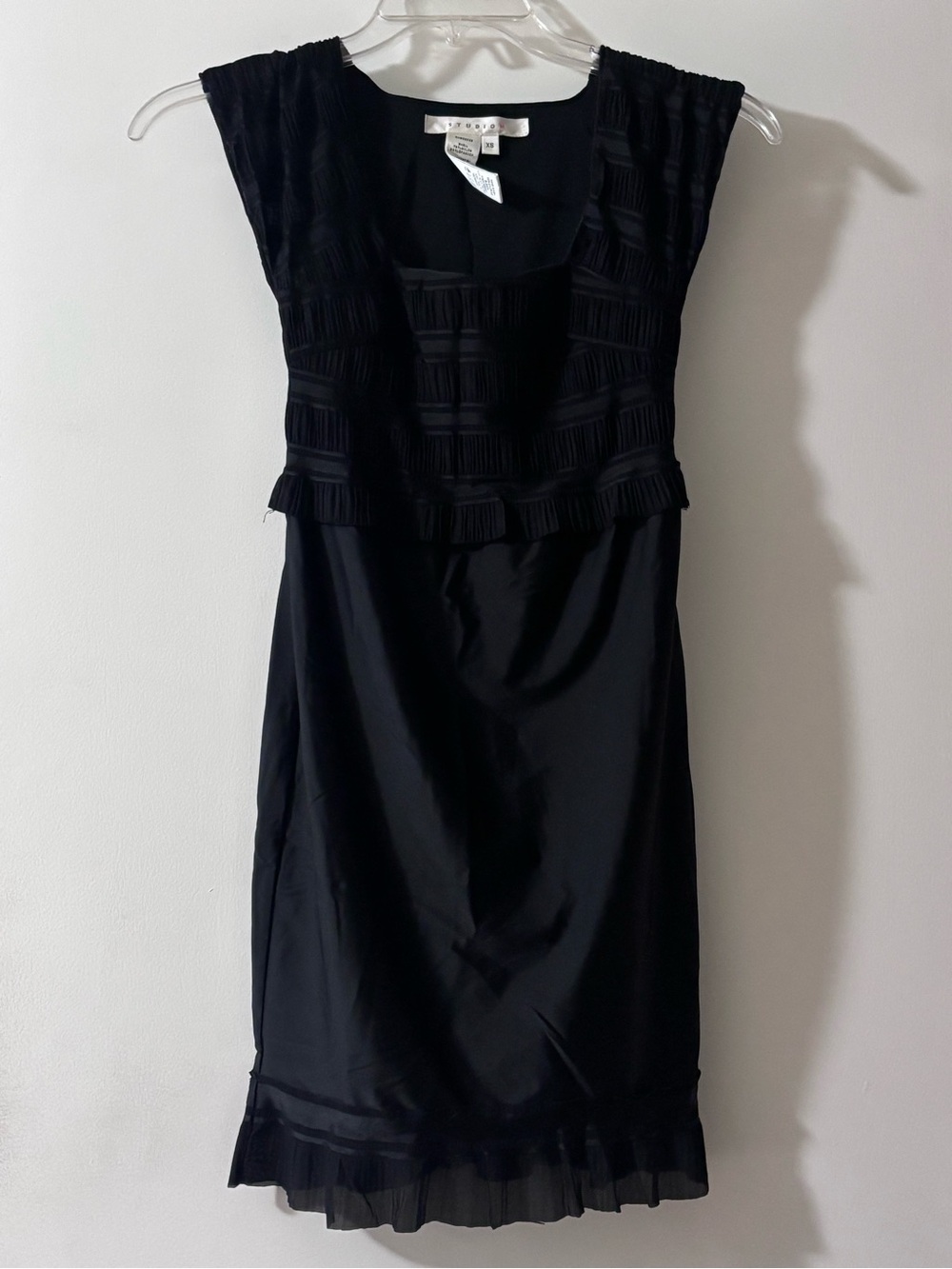 Studio M Black Pleated Accents Square Neck Mini Dress Size XS
